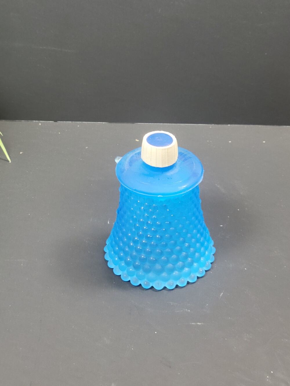 Vintage Homco Blue Frosted Hobnail Glass Votive Cup Candle Holder Sconce Peglite
